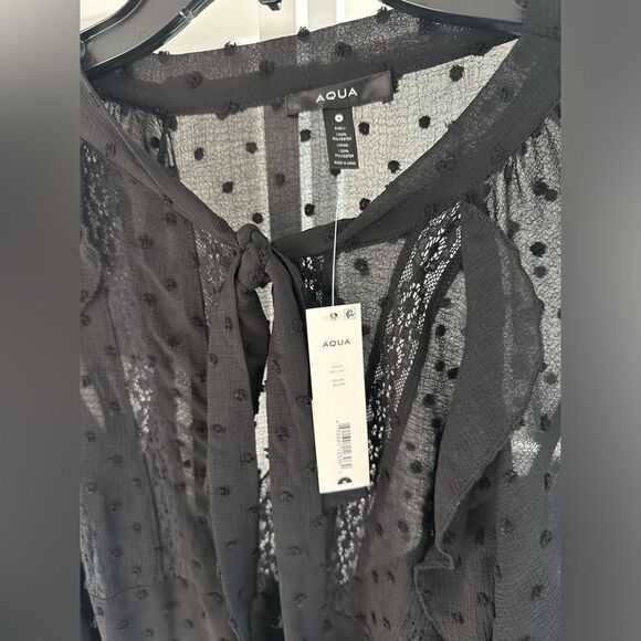 Aqua Swiss dot ruffle dress with front tie - Picture 5 of 8